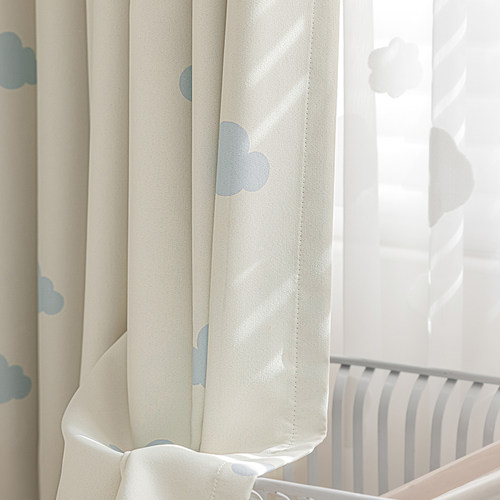 法欧雅韩式ins风乐丽棉蓝色云朵高遮光窗帘卧室儿童房北欧奶油系 - 图3