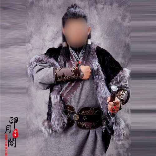 男汉服蒙古袍少数民族男士带毛古装侠客服男剑客服沙漠草原勇士服 - 图2