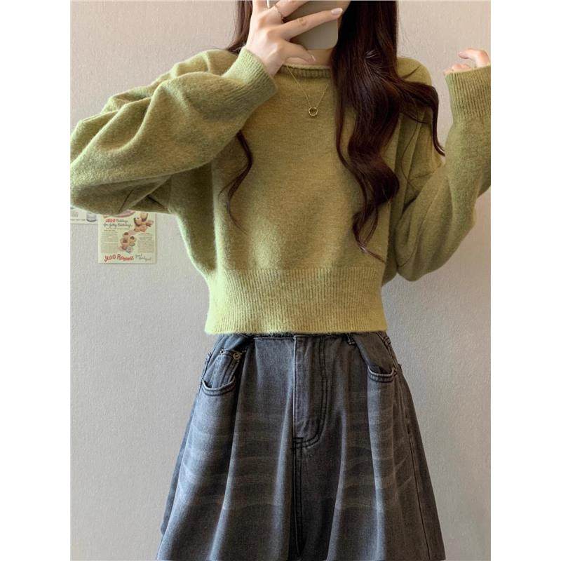 软糯短款套头毛衣女春秋洋气复古慵懒风针织打底衫小个子内搭上衣,淘宝优惠券,粉丝福利购,淘宝优惠卷