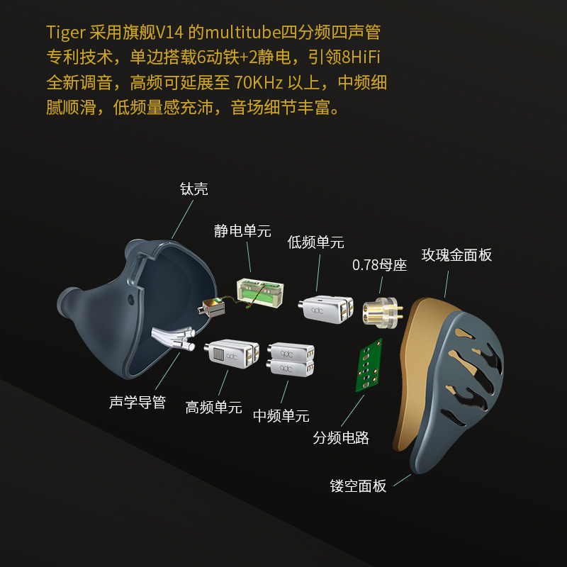 QDC老虎TIGER冰花限量版hifi有线舞台监听耳返定制私模耳机入耳式 - 图0