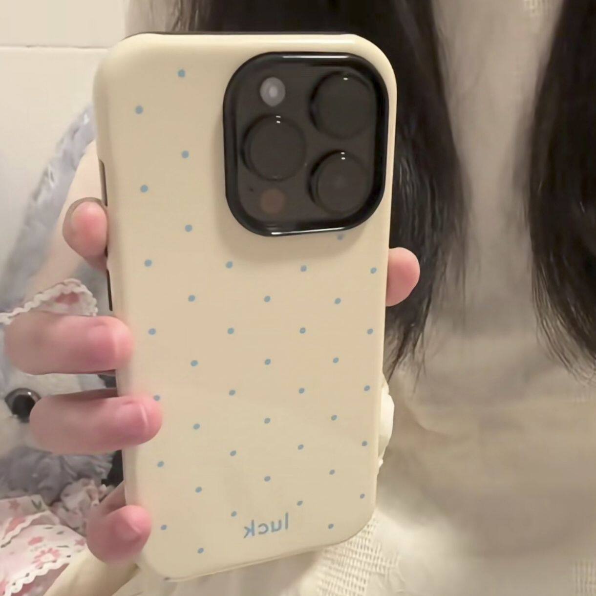 奶黄蓝色波点iphone16Promax适用苹果手机壳磁吸15pro韩国ins菲林二合一14小众13原创12mini可爱11全包保护套