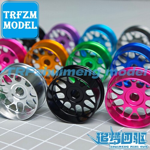 自制迷你四驱车配件铝合金中径 大径 轮毂彩色镂空六幅五星轻量化 - 图3