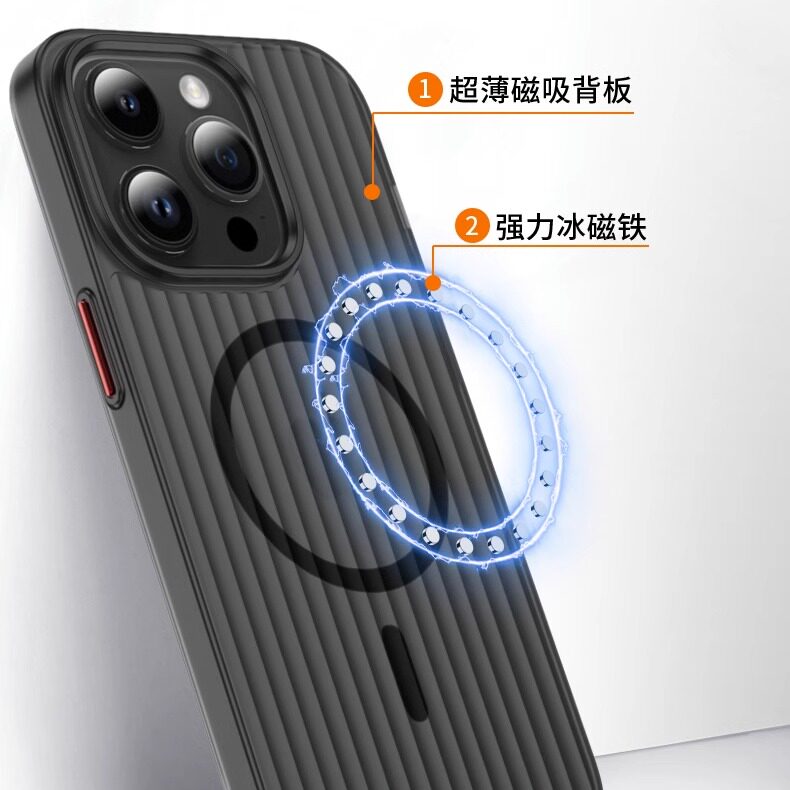 适用高级感不发黄防指纹MagSafe磁吸无线充电磨砂瓦楞波纹iPhone14手机壳16pro苹果15PROMAX全包防摔13硬壳潮
