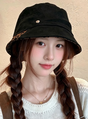 韩版复古豹纹宽檐显脸小渔夫帽
