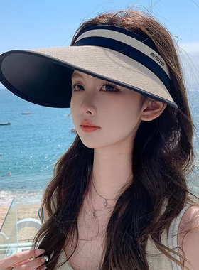 夏季新款大檐草编空顶遮阳防晒帽