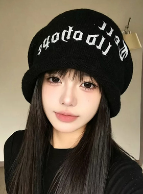 秋冬美式字母针织堆堆帽女大头围