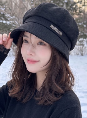 韩版秋冬宽檐显脸小渔夫帽女