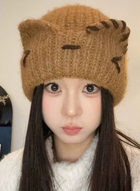 秋冬女猫耳包头保暖护耳针织帽