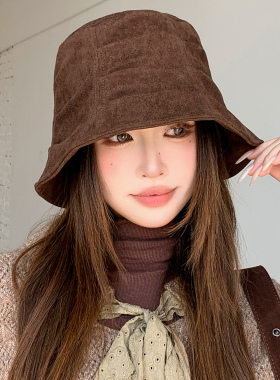 老钱风麂皮绒宽檐渔夫帽女秋冬