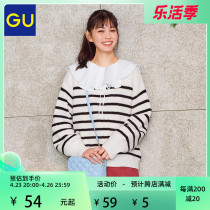 GU Extremely Superior Womens Dress Cotton Blend Waffag Striped Stitch Sweatshirt 2022 Spring new Comfort Casual 341072
