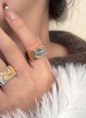 欧美英伦风潮人金属皮带扣男女款戒指网红时尚百搭宽版嘻哈指环戒