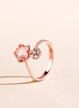 粉色樱花戒指女高级轻奢ins小众设计超仙小清新花朵开口食指指环