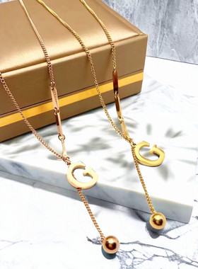 不掉色钛钢D字母长款毛衣链2025年新款网红设计感项链女锁骨链潮