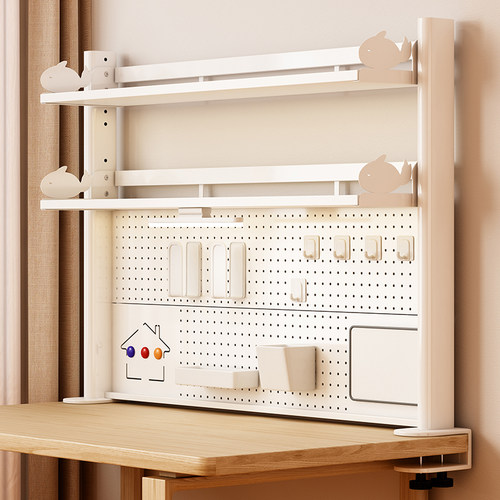 桌面洞洞板全铁艺书架儿童学习桌收纳宿舍办公室电脑桌多层置物架 - 图0