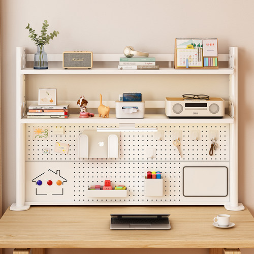 桌面洞洞板全铁艺书架儿童学习桌收纳宿舍办公室电脑桌多层置物架 - 图2