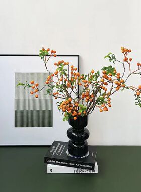 仿真发财果沙棘果橘黄色系婚庆花墙装饰餐厅茶几居家摆件仿真盆栽