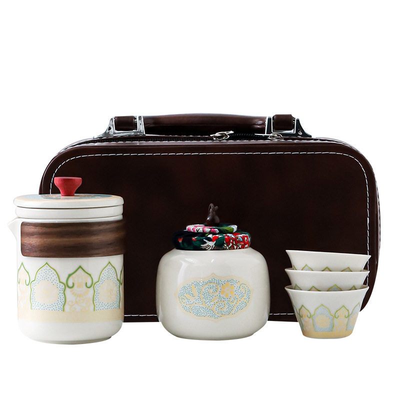 户外旅行功夫茶具皮包便携式茶具套装陶瓷快客杯1壶3杯伴茶杯水壶,淘宝优惠券,粉丝福利购,淘宝优惠卷