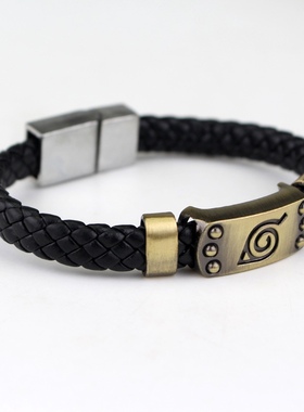 速卖通外贸热销动漫周边 火影忍者木叶标志皮绳手链手镯手环饰品