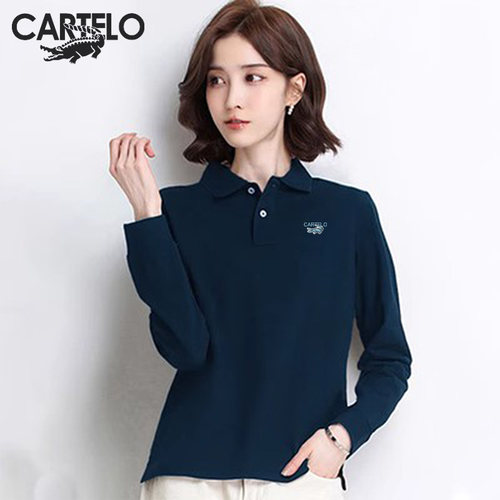 卡帝乐鳄鱼POLO衫女长袖t恤秋季纯棉宽松大码运动翻领休闲上衣潮 - 图1