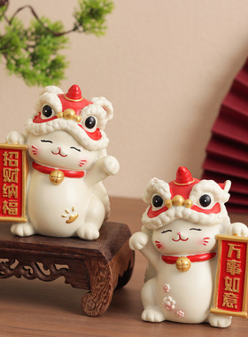 国潮醒狮招财猫摆件招财纳福