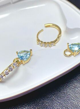 简约S925银耳扣镀白金玫瑰金黄金色 空托 心形6*6mm 女