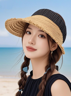 空顶草帽女夏季防晒遮阳