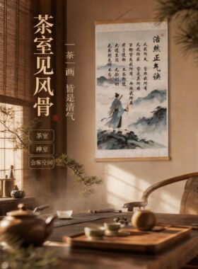 道家浩然正气诀挂画新中式书房励志山水侠客装饰挂画玄关书法挂画