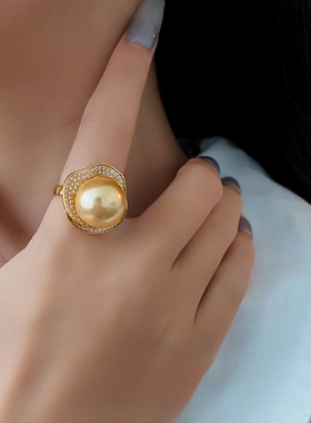 14-15mm金色珍珠山茶花款开口戒指JZB102