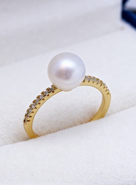 10-11mm白色简约款施家珍珠贝珠戒指JZB101
