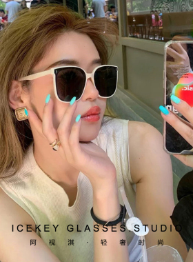 夏季奶白色女士方框墨镜遮阳偏光