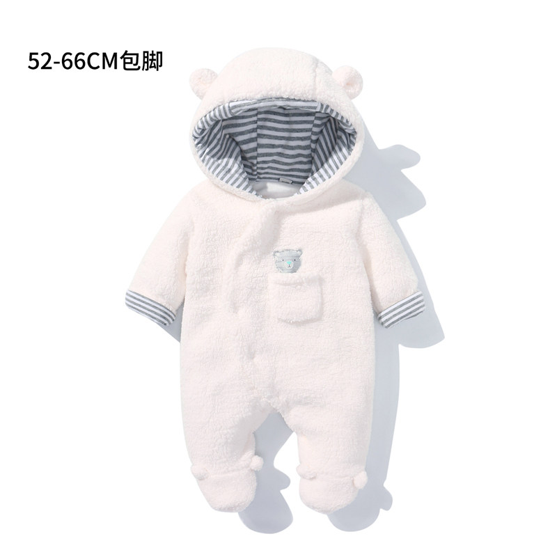 冬款新生儿连体羊羔绒包脚爬爬服 邦撒连身衣/爬服/哈衣