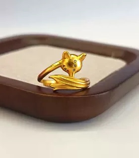 金店同款小众沙金狐狸拉丝戒指