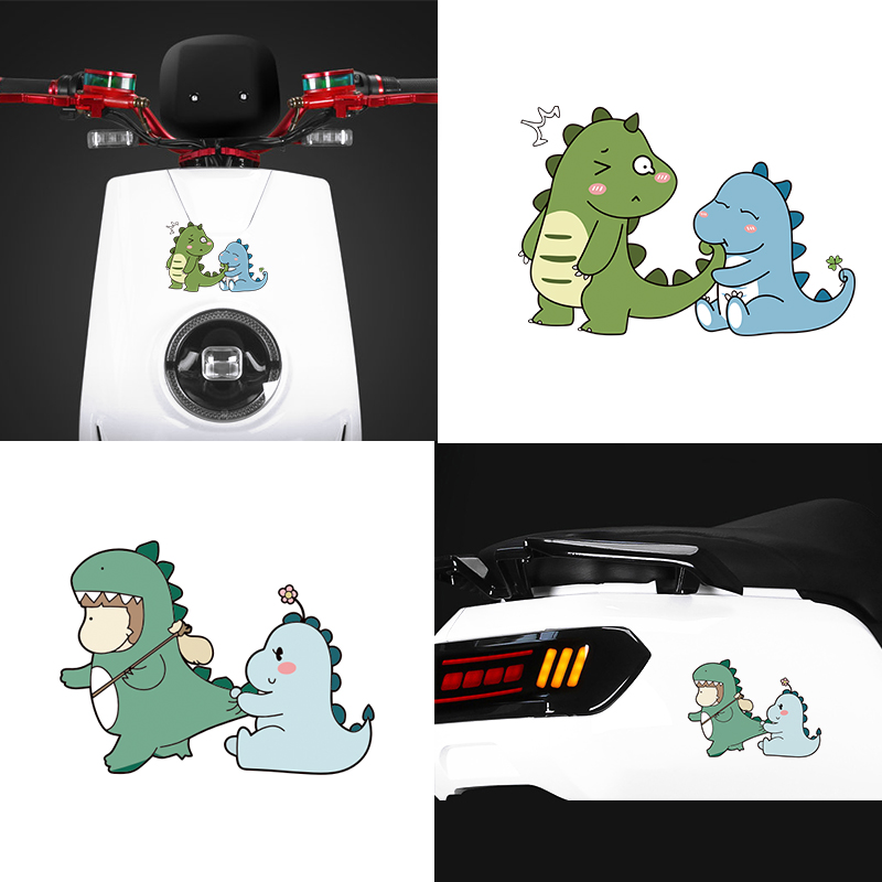 个性创意卡通小恐龙拽尾巴汽车贴纸划痕遮挡电动车摩托车装饰车贴-图0