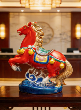 马年国潮陶瓷马摆件商务礼品套装