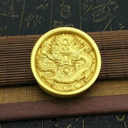实心黄铜圆形镇纸书法镇尺文房四宝创意毛笔压尺压纸黄铜盘龙镇纸 - 图2