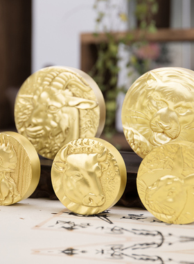 实心黄铜镇纸十二生肖毛笔压纸