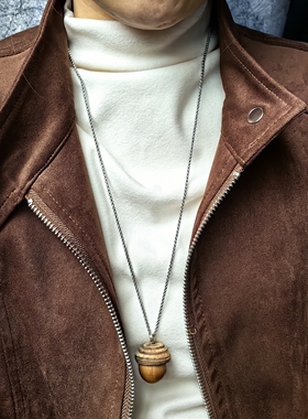 橡果民族风中草药链钛钢男女项链锁骨链长款毛衣链吊坠果实项链