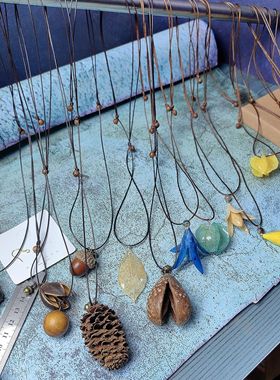 天然果实植物项链森系蜡绳可调节创意秋冬上新叠戴吊坠百搭毛衣链