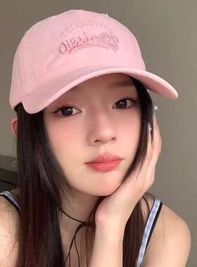 韩版浅色小清新字母棒球帽女春夏百搭宽帽檐显脸小遮阳鸭舌帽子潮
