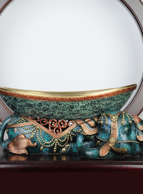 彩绘招财吉象摆件家居客厅纯黄铜