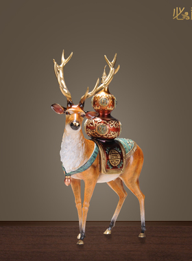 双全客厅玄关纯铜福鹿摆件