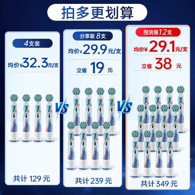 OralB欧乐b电动牙刷头儿童系列专用官方原装替换头迪士尼刷头软毛