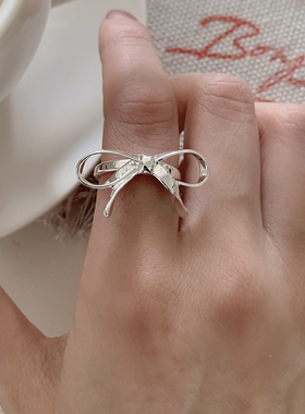 甜美简约蝴蝶结开口食指戒女