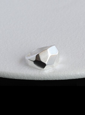 几何切面宽版戒指女简约冷淡风多角菱形开口指环哑光气质食指戒潮