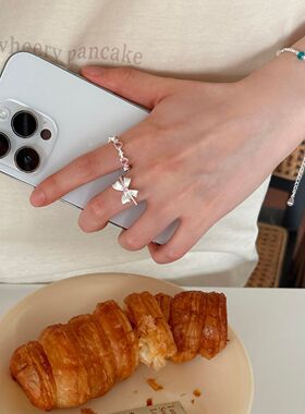 甜美粉色爱心戒指女叠戴气质优雅S925镀银开口指环网红食指戒潮