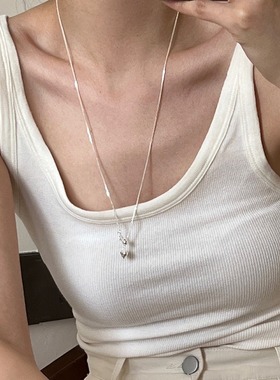 甜美简约爱心流苏项链女简约时尚冷淡风网红S925银锁骨链百搭颈链