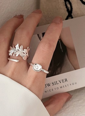 不规则银杏叶子戒指女个性立体元宝开口指环百搭叠戴网红食指戒潮