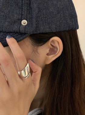 韩版复古个性几何光面戒指女925镀银ins潮小众学生简约食指开口戒