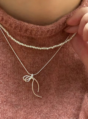 简约丝带绳结项链女几何线条冷淡风轻奢精致锁骨链ins小众颈链潮