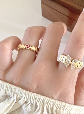 轻奢小众蝴蝶爱心镀银食指戒女